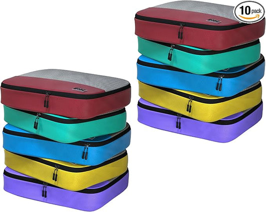Dot&Dot Large Packing Cubes for Travel 10pc Set - Suitcase Luggage Organizer Bags - Essential Gear for Family - Lightweight Fabric Containers (Non-Compression)