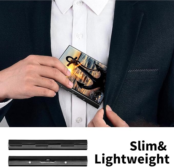 Metal Wallet, Credit Card Holder for Women Men Girls, RFID Blocking Aluminum Wallet Slim Hard Case, Mini Travel Wallet, ID Card Holder Business Card Case,Anchor