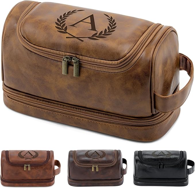 Personalized Dad Gifts from Daughter Son Travel Mens Toiletry Bag, Unique Shaving Bag Fathers Day Thanksgiving Christmas Birthday Gifts for Men Father New Dad Papa Elderly, Light Brown A