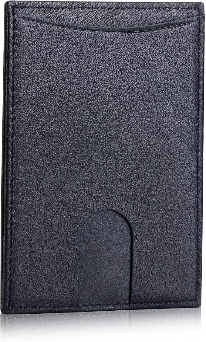 Leather Thin Card Holder, Slim ID Case Small Credit Card Wallet for Men & Women (Black)