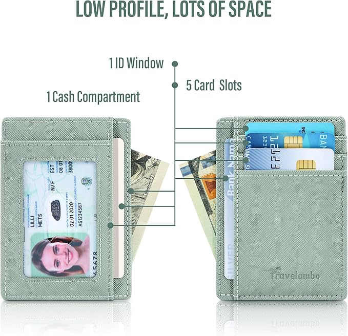 Travelambo Slim Wallet Front Pocket Minimalist Leather RFID Blocking Medium Size