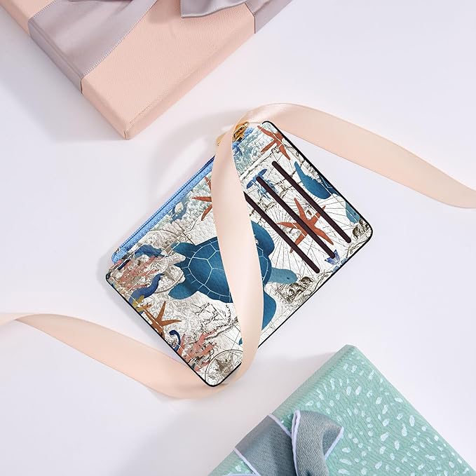 Tipmile Credit Card Holder for Women Slim Minimalist Front Pocket RFID Blocking Wallet Small Compact Card Case with ID Window, Sea Turtle