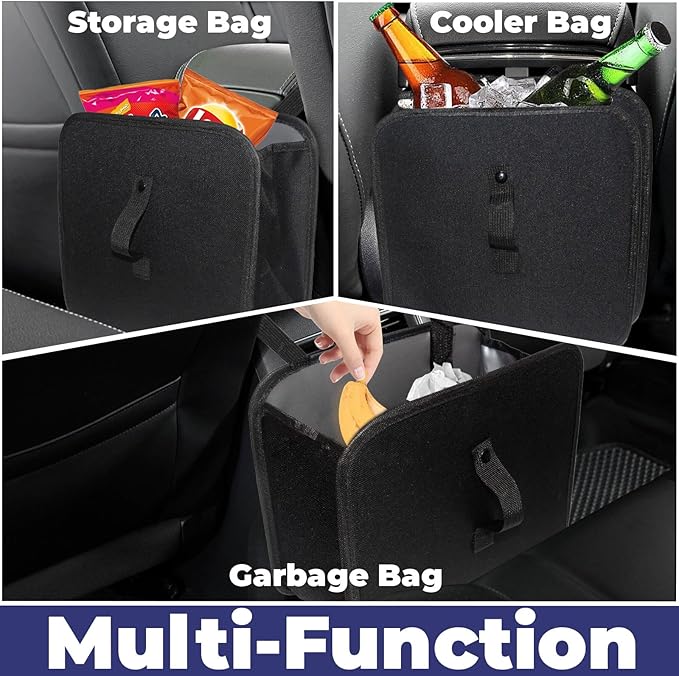 Car Trash Can, Foldable Trash Can Collapsible Hanging Trash Bag for Car Seat, 2.8 Gallons Leakproof Garbage Bags, Cars Must Haves Interior Accessories Essentials