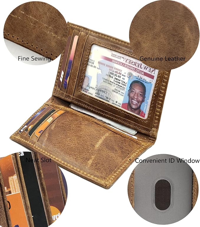 Slim Thin ID/Credit Card Holder RFID Genuine Leather Bifold Front Pocket Wallet