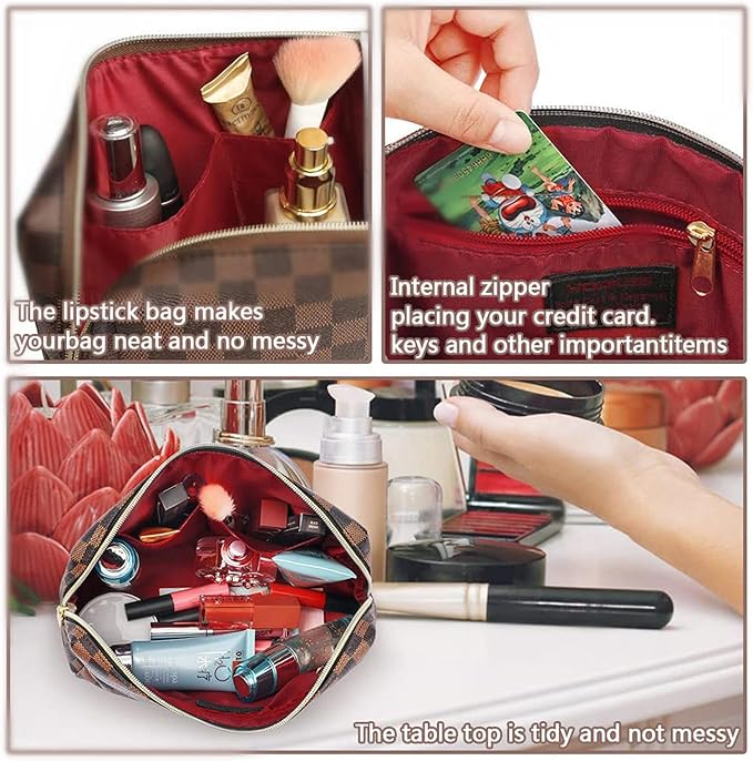 BAGCRAZY Large Makeup Bag, Travel Cosmetic Bag Set 2 Pack, Waterproof PU Leather Toiletry Bag for Women, Portable Makeup Organizer for Travel and Daily Use