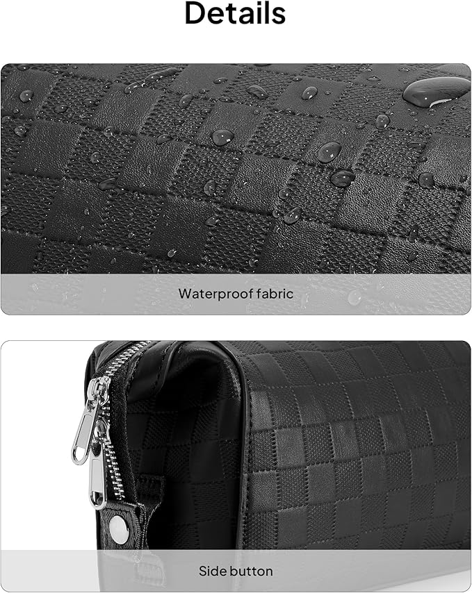 TOPEAST Travel Makeup Bag Cosmetic Bags for Women, 3 Pcs Set Make Up Toiletry Bag with Removable Zip Pouch, Waterproof Leather Makeup Brush Organizer for Travel Essentials, Black