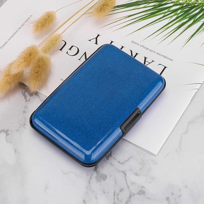 ELFISH RFID Blocking Credit Card Protector Aluminum ID Case Hard Shell Business Card Holders Metal Wallet for Men or Women (Dark blue)