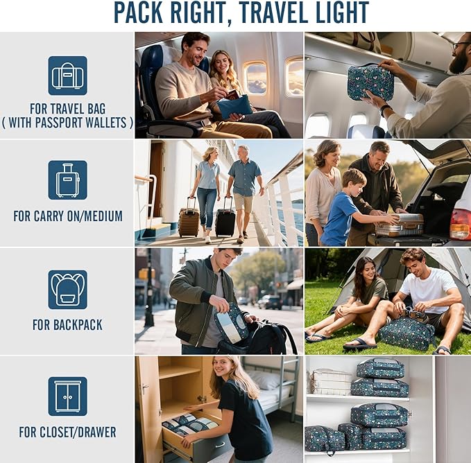 Veken 8 Set Packing Cubes for Travel Essentials, Suitcase Organizer Bags in 4 Sizes, Carry-On Luggage Accessories with Large Laundry & Hanging Toiletry Bag, Must-Have for Airplane, Road Trip & Camping