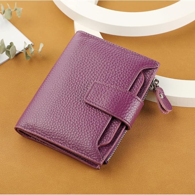 Lavemi Small Compact Women Wallet RFID Blocking Genuine Leather Bifold Purse with ID Windows