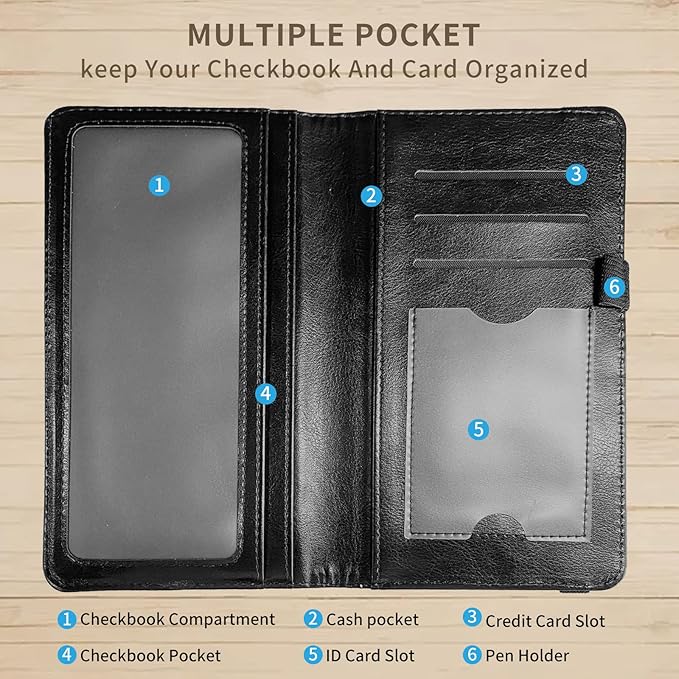 Checkbook Cover for Women & Men PU Leather Checkbook Covers for Personal Checkbook Slim Check Book Credit Card Holder Holder Wallet with RFID Blocking for Duplicate Checks,Misty Forest