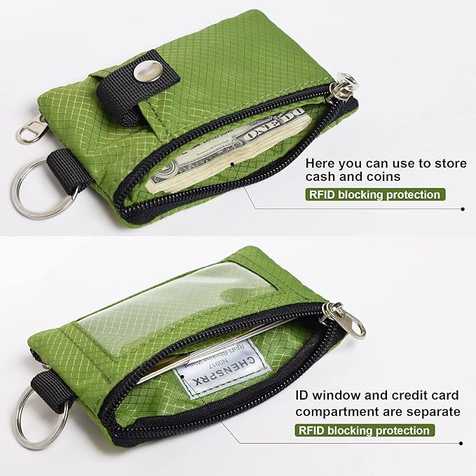 CHENSPRX Minimalist RFID Blocking Small Wallet with ID Window,WaterResistant Zip Id Case Wallet with Lanyard Keychain for Cards,Cash,Travel,Women,Men