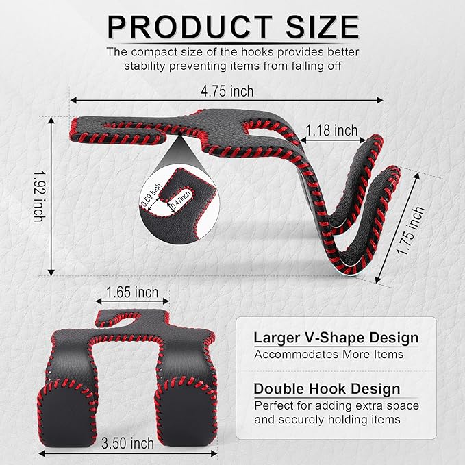 LivTee Upgraded Superior Leather Car Seat Back Headrest Hook, 2 in 1 Auto Seat Hook Hangers Holder Organization Interior Accessories for Purses Coats Umbrellas Grocery Bags Handbag (Black/Red)