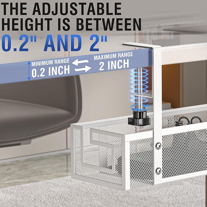 Under Desk Cable Management Tray, GZOKMOG No Drill Cable Management Under Desk, Heavy Duty Metal Cord Organizer, Home Office Wire Management for Gaming/Standing Desk, 2 Pack White, 15.75 inch
