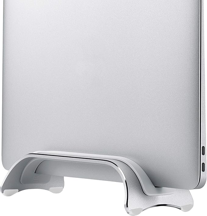 SIIG Aluminum Vertical Laptop Stand Holder, Desk Space Saving, Three Rubber Sizes 0.56", 0.64" & 0.72", Fits MacBook Pro, and Other Laptops to Organize Work & Home Office (CE-MT2R12-S2)