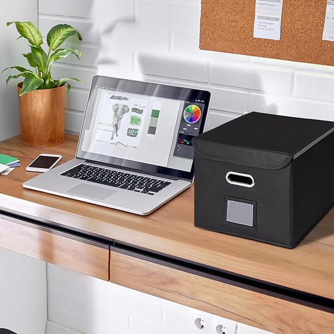 CADONO File Organizer Box with Lid, Large Hanging File Folder Organizer with Plastic Slide, Collapsible Portable Filing Storage Boxes for Office/Decor/Home (Light Purple, 14.9 x 12.59 x 10.8 inch)