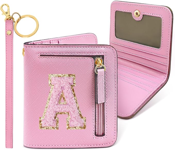 COSHAYSOO Graduation Birthday Gifts Initial Wallet for Teen Girls 10 11 12 13 14 15 16 Year Old Small RFID Bifold Wallet Purse Monogram Tween Girly Trendy Stuff Chenille Letter A Pink