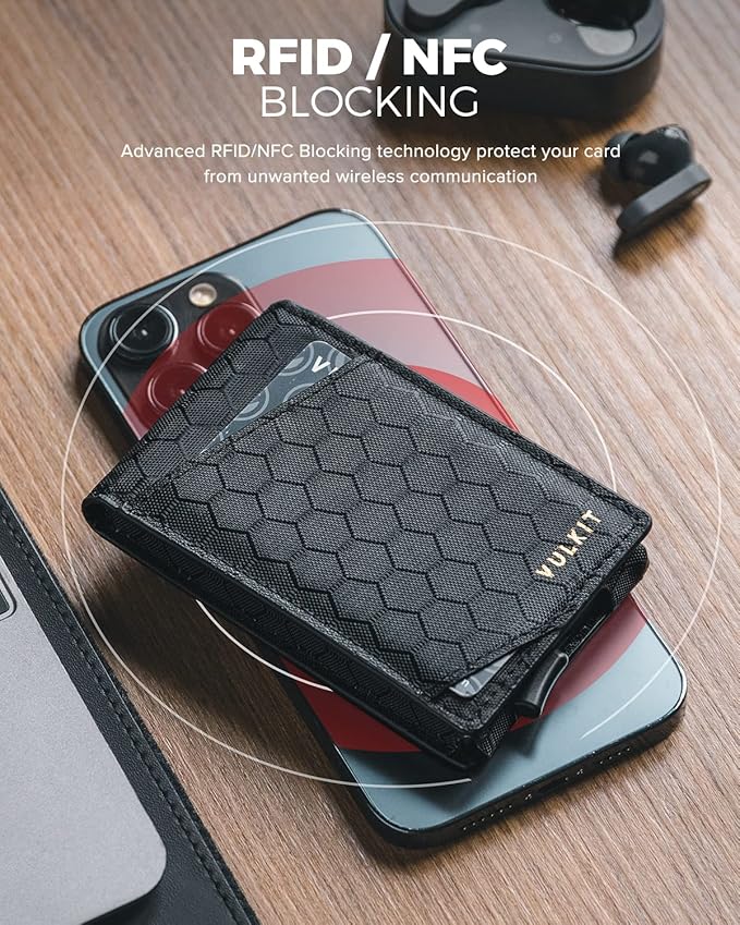 VULKIT Pop Up Wallet for Men, Credit Card Holder Minimalist Slim Bifold Wallets RFID Blocking with Gift Box Black Grid