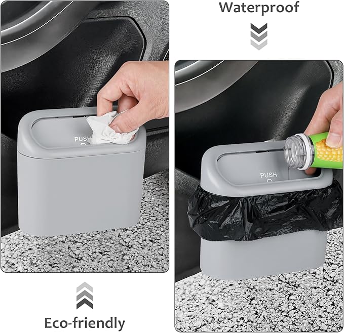 Accmor Car Trash Can, Portable Vehicle Trash Bin with Lid, Mini Car Dustbin Garbage Organizer Holder with One Roll Trash Bag, Leakproof Hanging Cars Storage Bag Container for Auto, SUV, Office (Grey)