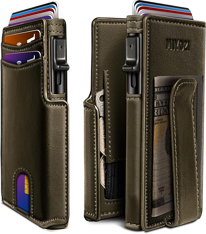 miyozi Men Wallet,with Money Clip Coins Pocket ID Window,Slim Front Pocket RFID Blocking Pop-up Card Holder 3.9"x 2.7", Gift Boxed