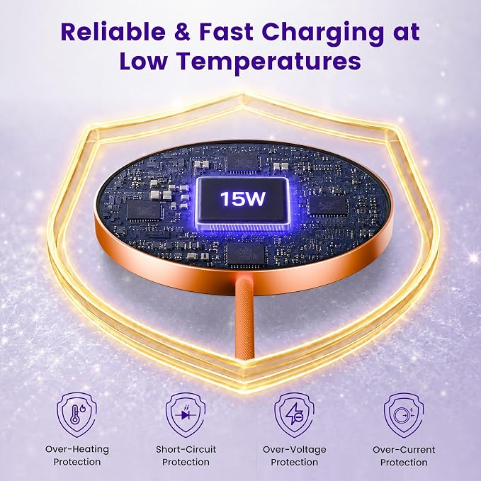 15W Wireless Charger for Apple MagSafe Charger, Magnetic Fast Charging Pad | Compatible for iPhone 17 16 15 14 13 12 Pro Max, AirPods-Slim Portable for Desk Bedside and Travel - 3 Pack, Orange