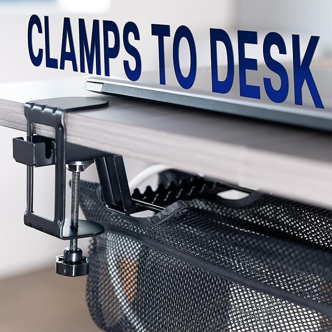 VIVO No Drill Clamp-on 55 inch Mesh Net Under Desk Cable Management Wire Organizer, Adjustable Home Office Standing Desk Cord Storage Sleeve, Black, DESK-AC55MH