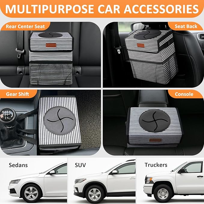 Vankor Car Trash Can for Car Cute, Bag Bin Hanging Waterproof Automotive Garbage Cans Leak Proof Vehicle Trash Can Stripe