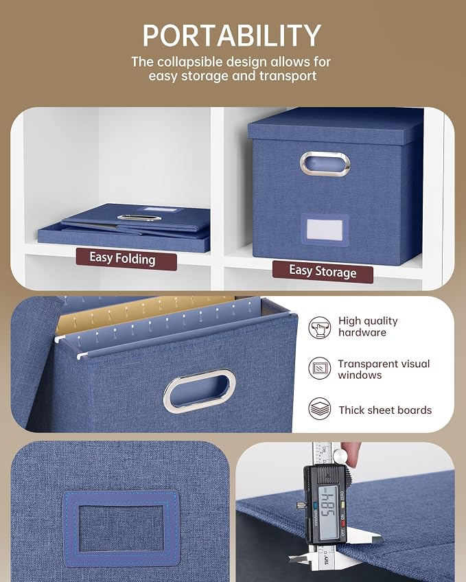 Oterri 2 Pack File Storage Organizer, Document Organizer, Portable File Box with Lid, Fit for Letter/Legal File Folder Storage,Blue-Box only