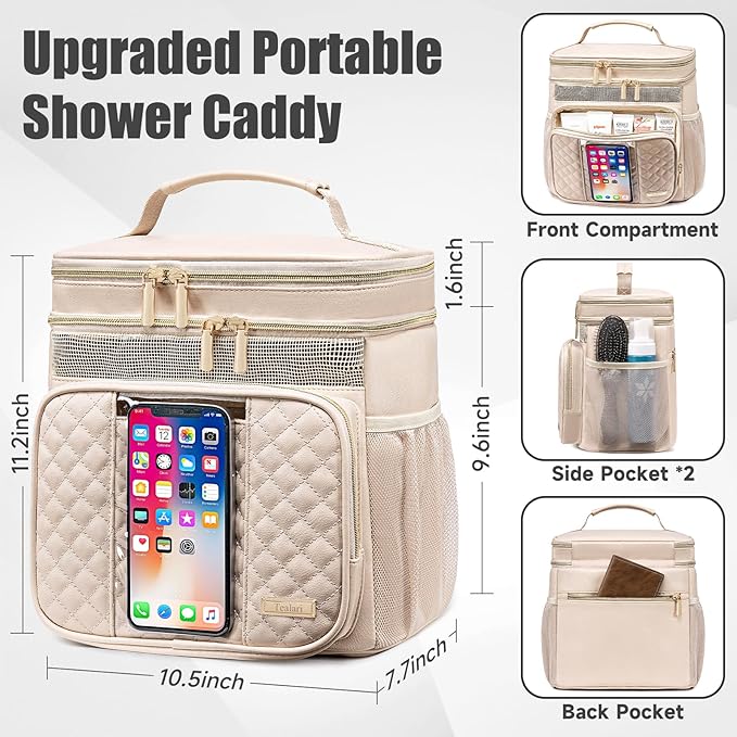 Large Leather Toiletry Bag for Women Men,Bathroom Bag,Water Resistant Shower Bag,Makeup Bag,Portable Shower Caddy for College Dorm,Hanging Travel Toiletry Bag with Transparent Waterproof Phone Pocket