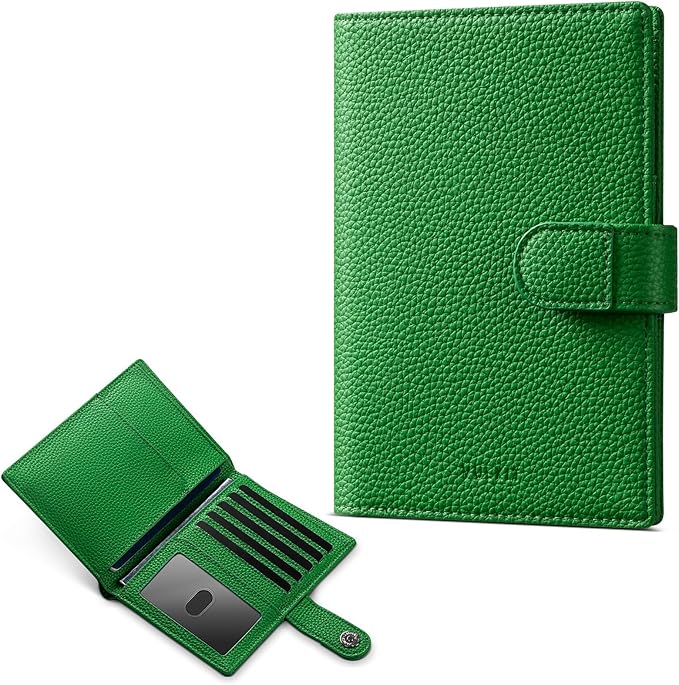 VULKIT Leather Passport Wallet for 2 Passports Slim Double Passport Holder RFID Blocking Passport Travel Wallet with ID Window for Women