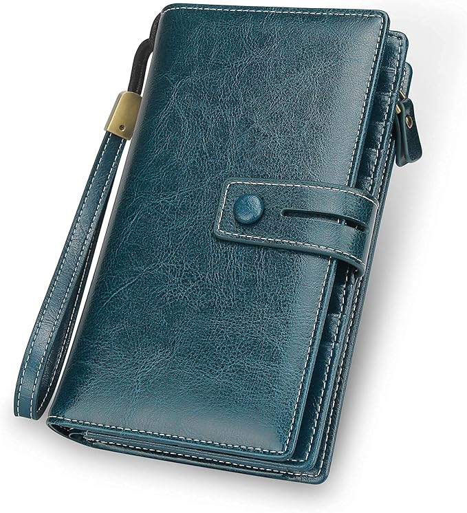 FT FUNTOR Women's Big Fat RFID Blocking Wallet Leather Zip Around Clutch Large Phone Organizer Wristlet