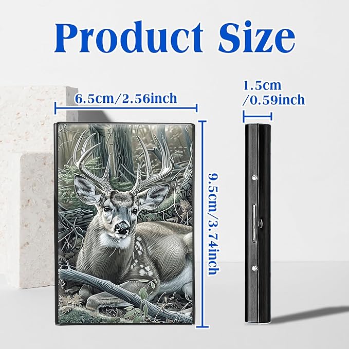RFID Blocking Credit Card Holder - Slim Metal Wallet for Women & Men,Deer Hunter Tree Design Stainless Steel Business Card Case,Compact Pocket Organizer for Travel & Daily Use