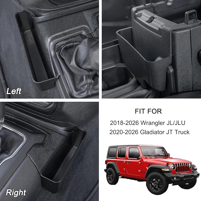 PIMCAR 2PCS Center Console Organizer for 2018-2025 2026 Jeep Wrangler JL/JLU & Gladiator JT, Gear Shift Side and Center Console Hanging Storage Box Durable Interior Accessories