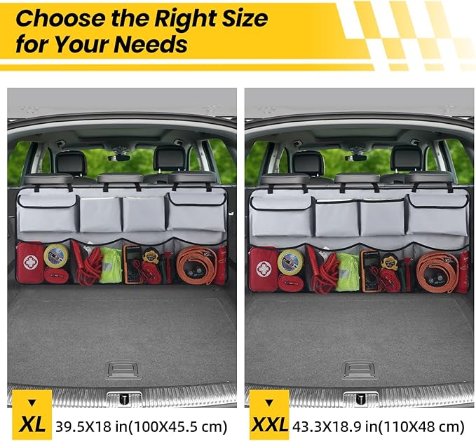 Snuopfy Car Backseat Hanging Trunk Organizer – Gray, 8 Large Storage Bags - Super Capacity Storage Solution for SUVs, Trucks, Vans, and Cars - Ultimate Car Organization for a Clutter-Free Space