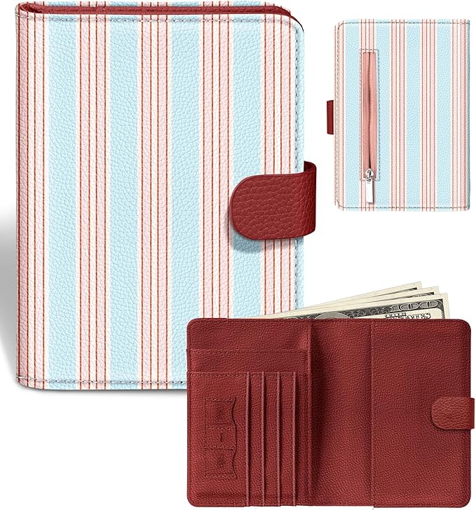 Slohif Passport Wallet Holder Cover for Travel - Women Men RFID Blocking Passport Book Case Protector, Blue Cute Stripe Leather Personalized Organizer Slim Carrier Boarding Pass Cards Slots