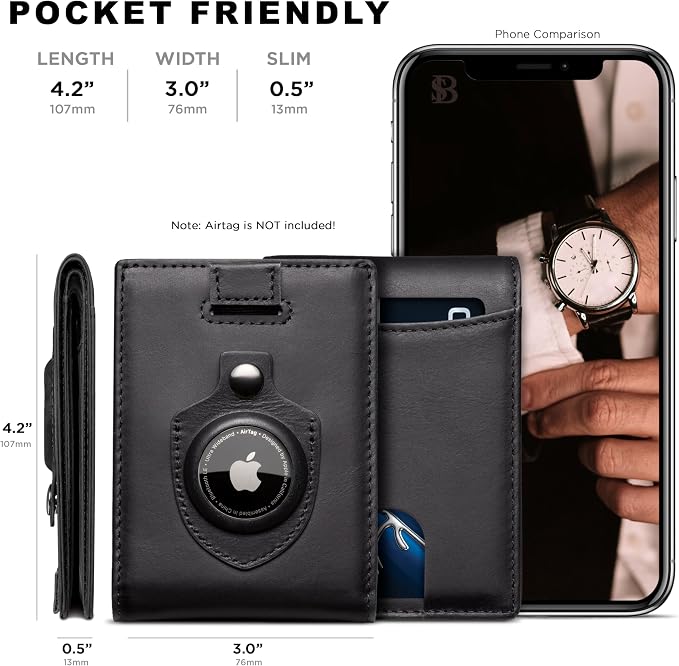 SERMAN BRANDS RFID Blocking Slim Bifold Genuine Leather Thin Minimalist Front Pocket Wallets for Men Billfold Wallet Men Gift