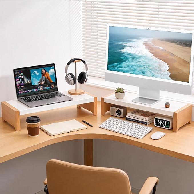 ARCOBIS Monitor Stand Riser, White Metal & Wood Computer Monitor Stand Riser for Desk, Max Load Capacity 40LB