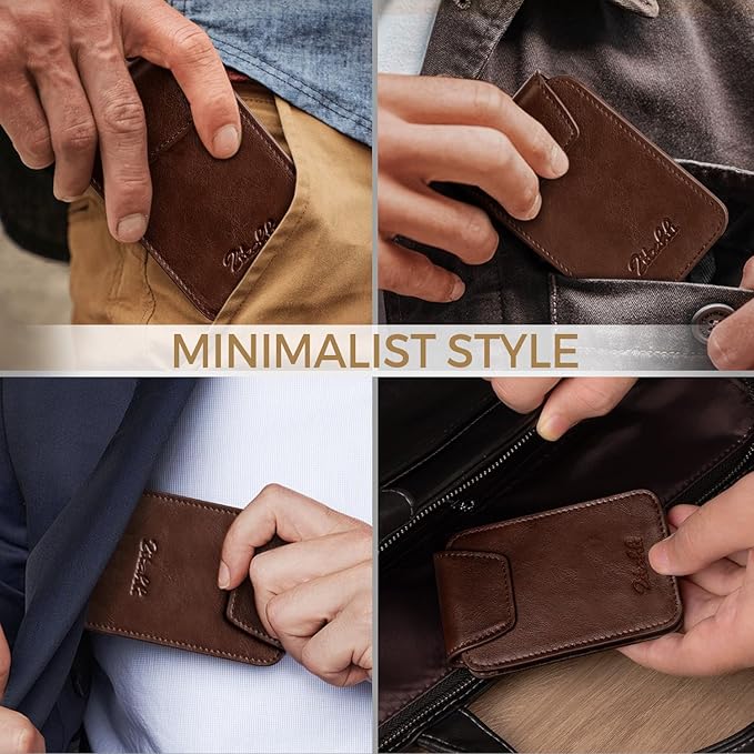 Zitahli Slim Wallet for Men with Pull-Up Tab & Cash Strap - Front Pocket Minimalist Easy Access Card Holder, RFID Blocking, Holds 8 Cards & 10-15 Bills