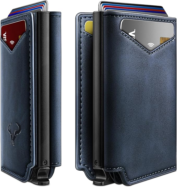 BULLIANT Men Wallet Leather Wallet Card Holders Money Clip for Men 10Cards-Magnetic Flip on Metal Case