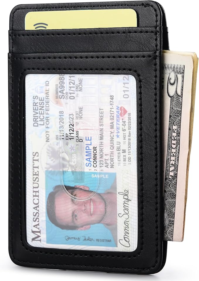 Buffway Mens Slim Wallet, Minimalist Thin Front Pocket Leather Credit Card Holder with RFID Blocking for Work Travel | Minimalist, Thin, Front Pocket, Credit Card Holder, RFID Blocking, for Work Travel