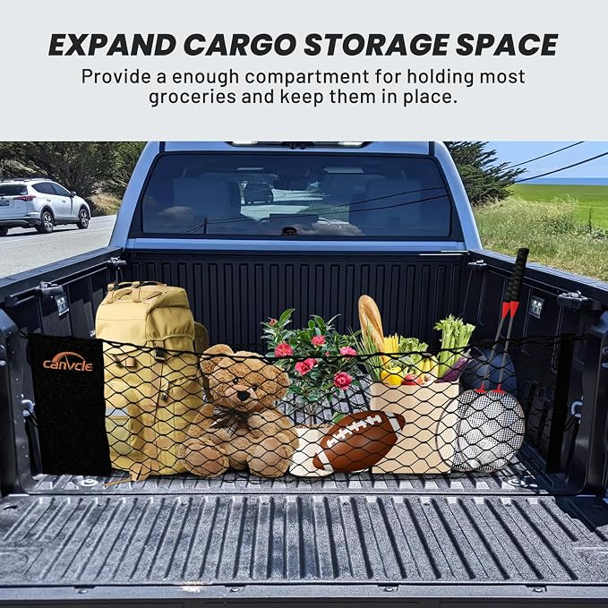 Truck Bed Cargo Net for Toyota Tundra 2022-2026, Envelope Style Pickup Truck Bed Net for Tundra Accessories, Upgraded Trunk Cargo Net Storage Bag with Metal Carabiners