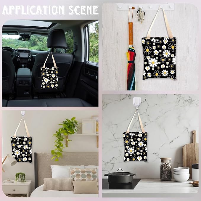CREATCABIN Flower Car Garbage Bag Car Trash Bag Hanging Back Seat Organizer Trash Can Bin Cute Printed One-Handed Strap Garbage for Car Accessories Vehicle Travelling Camping Outdoor 11.8x9.84 Inch