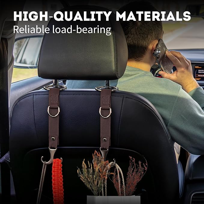 IronSeals 2 Pack Headrest Hooks for Car Seat, Heavy Duty Metal Utility Seat Hooks for Car Seat Organizer, Car Clips for Hanging Bag, Purse