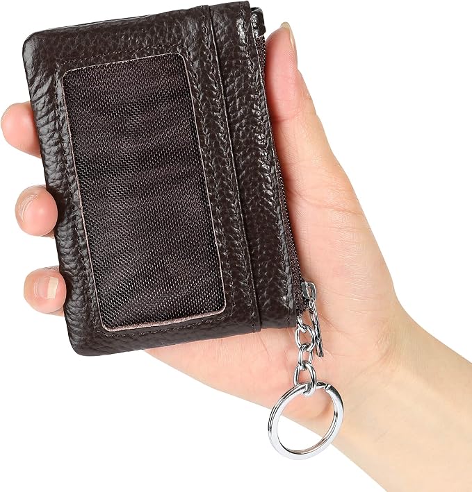 Women Genuine Leather Keychain Zipper Change Wallet Small Mini Pocket Size Coin Purse