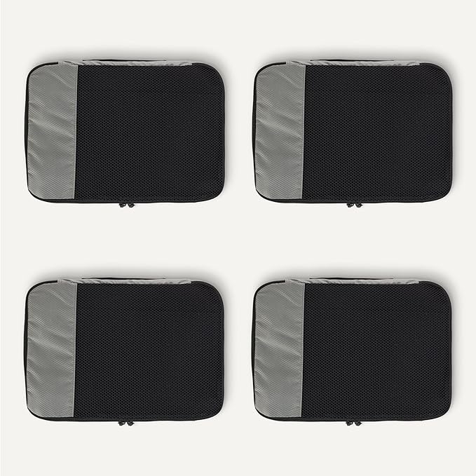 Amazon Essentials 4-Piece Packing Cubes Travel Accessories Set, Space-Saving Luggage Organizer with Double Zipper, Mesh Top Panel, Medium, Gray (Previously Amazon Basics)