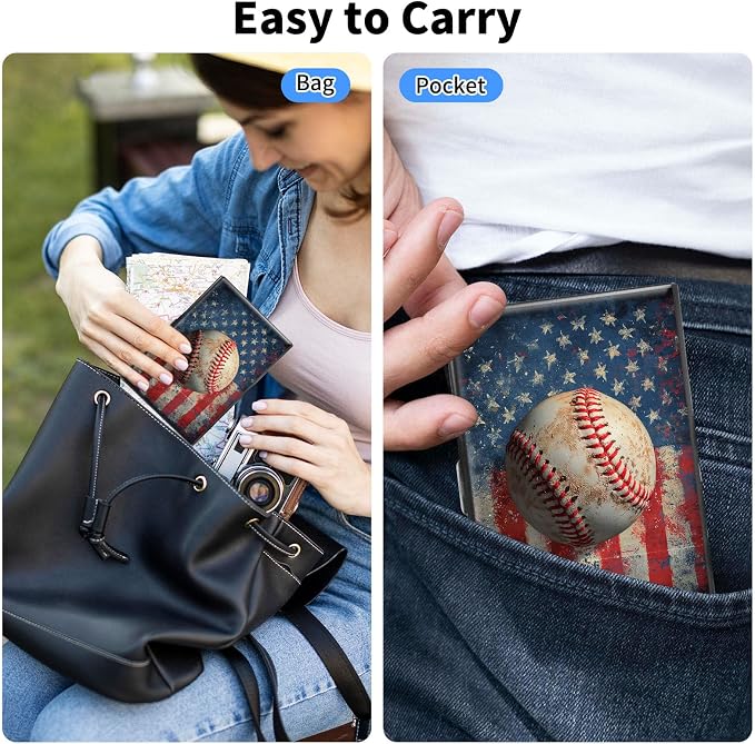 Metal Wallet,Credit Card Holder for Women Men,RFID Blocking Card Holder Mini Slim Aluminum Wallet ID Case Hard Case Business Card Holder Case,Vintage Baseball Flag