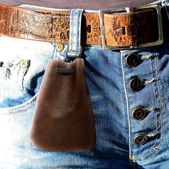 Nabob Leather Leather Drawstring Pouch, Coin Bag, Medicine Tobacco Pouch Medieval Reenactment Made in U.S.A Size 3.75" x 2.75"