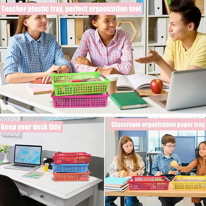 ZZYFGH 6 Pack Plastic Classroom Paper Organizers, Turn in Trays Classroom,Paper Trays for Classroom, Book Baskets for Library, Drawers, Office, Home(12.6 * 9.8 * 3.1in)