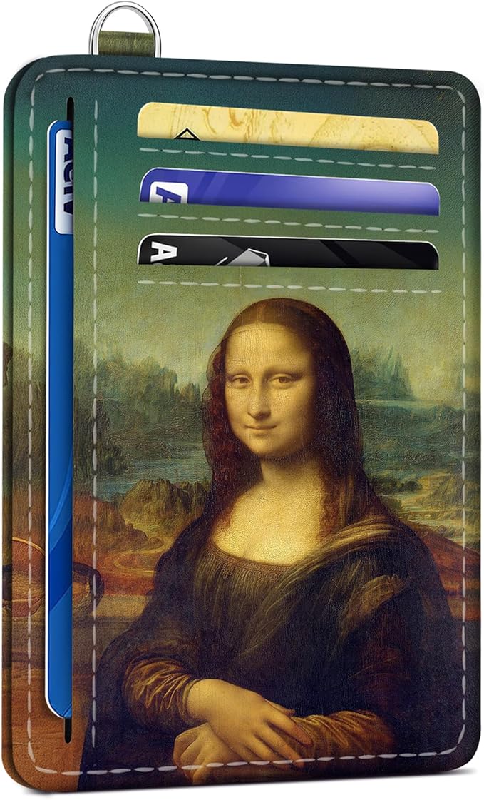 SEAVILIA Credit Card Holder for Women, Mona Lisas Smile RFID Wallet Women, Slim Minimalist Front Pocket Card Holder, Cute Thin Travel RFID Blocking Card Case, Small Wallets Woman Gifts Girls