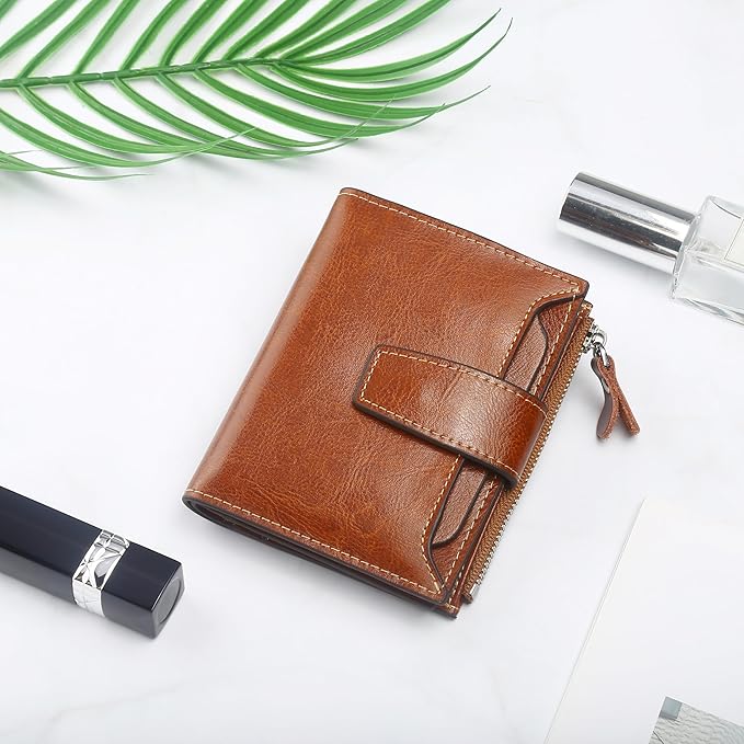 Lavemi Small Compact Women Wallet RFID Blocking Genuine Leather Bifold Purse with ID Windows
