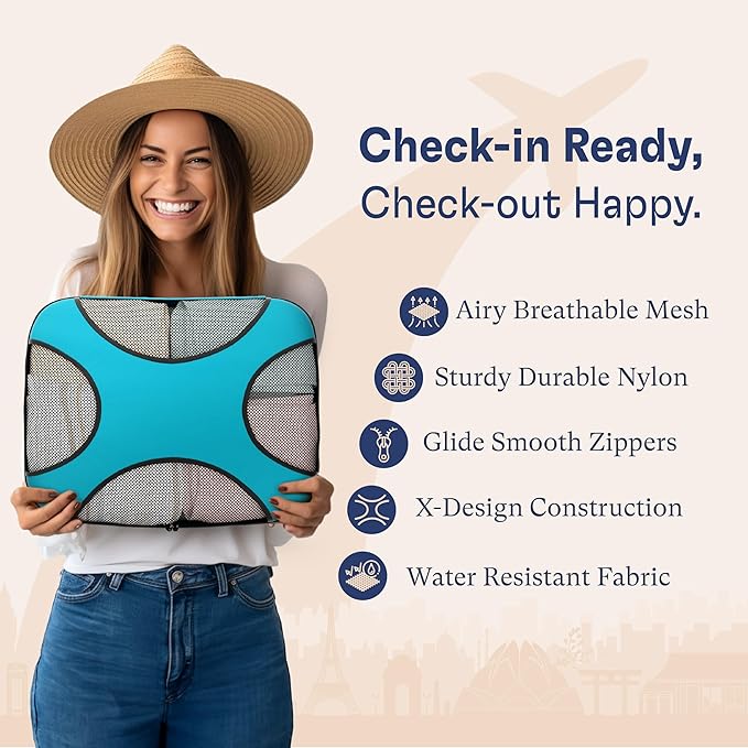 Shacke Packing Cubes for Travel 8 Set - Premium Luggage Organizer Bags - Versatile Travel Organizer for Women and Men - Optimized Packing Bags - Travel Essentials (Aqua Teal)